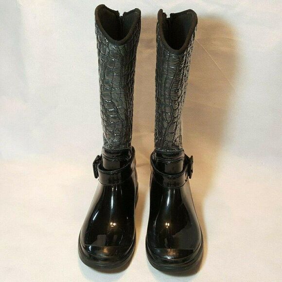 Kamik Waterproof Rain Boots Sz 7 Black Gray Insulated Shaft Zip Up Back - Picture 3 of 8